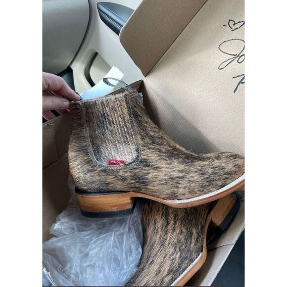 New Jordan Page Women's Western Ankle Boots Size 9.5 Hair-on-Hide Square Toe - Picture 2 of 12